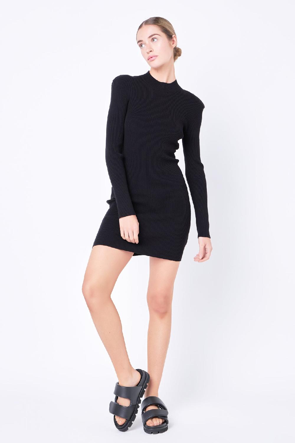 endless rose High Neck Knit Dress BLACK