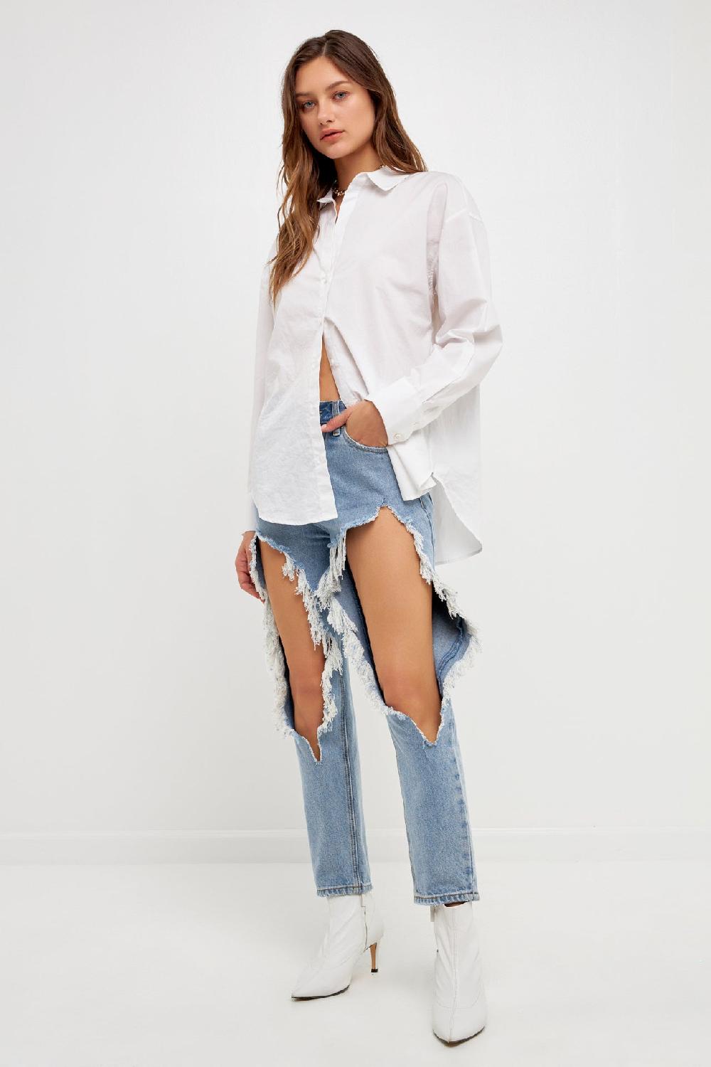 Endless Rose High Waist Destroyed Jeans DENIM