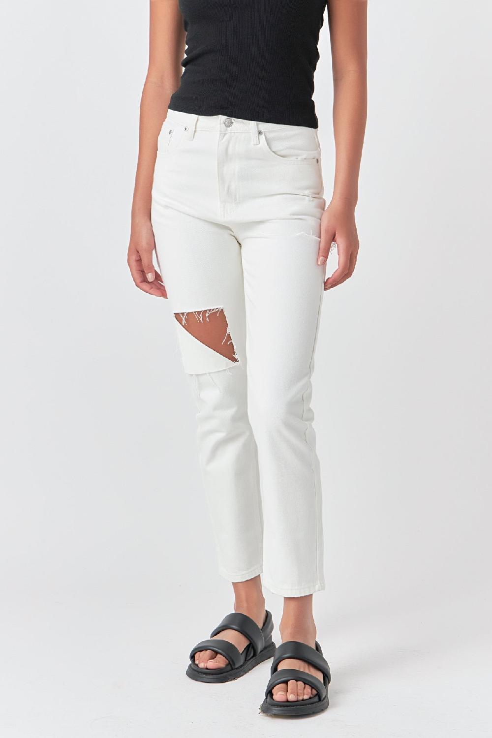 Endless Rose High Waist Ripped Jeans WHITE