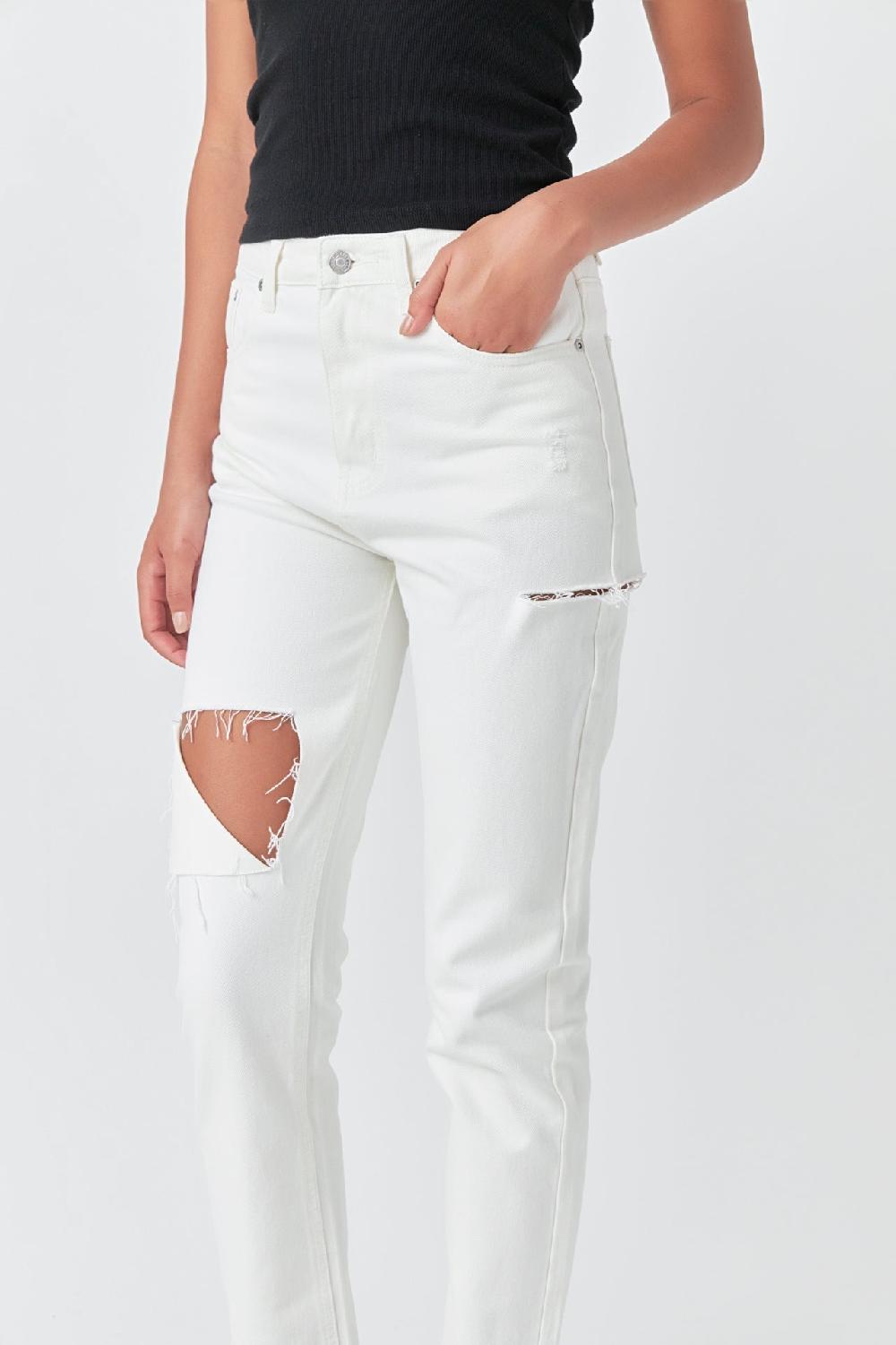 Endless Rose High Waist Ripped Jeans WHITE