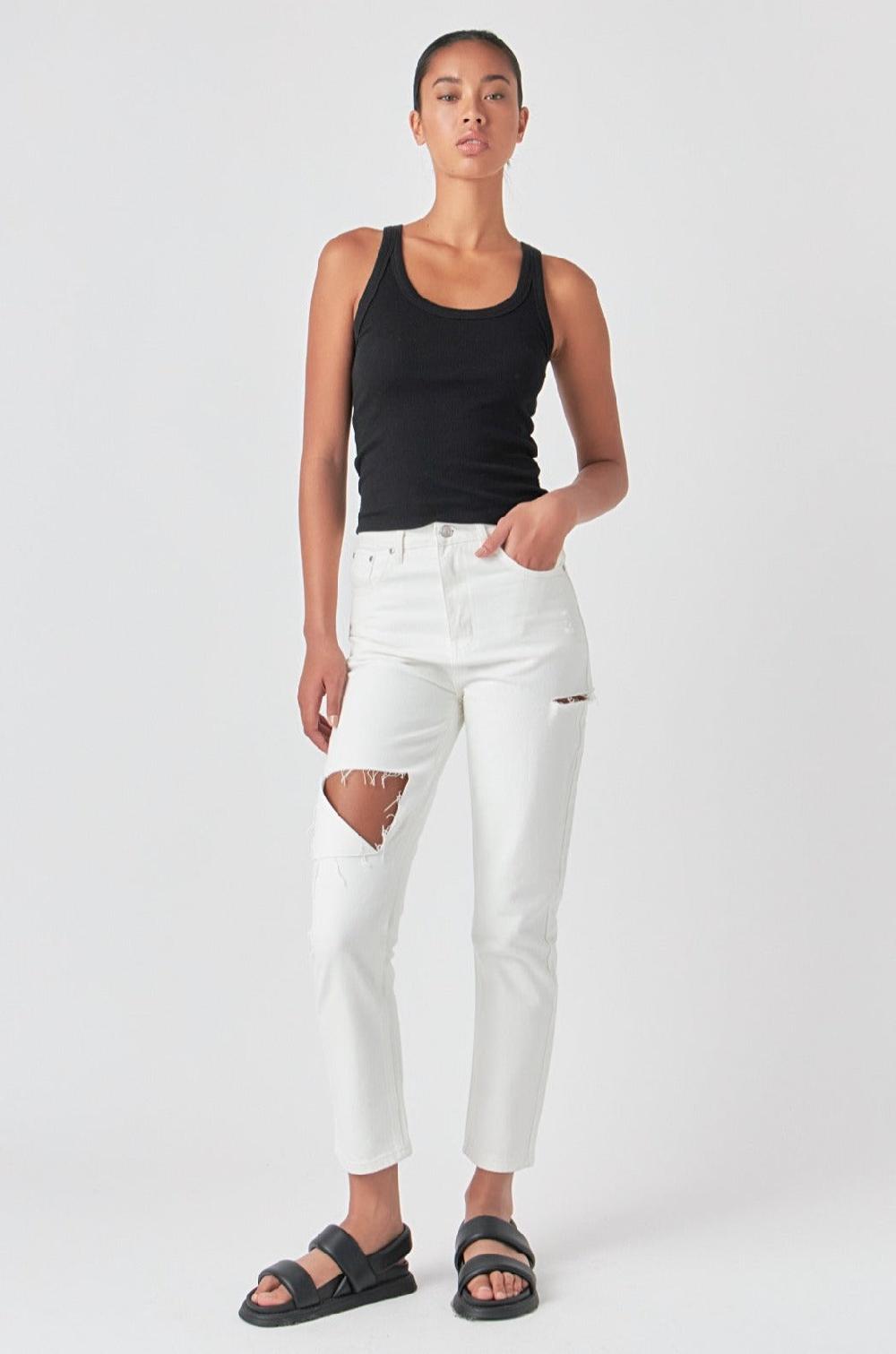 endless rose High Waist Ripped Jeans WHITE