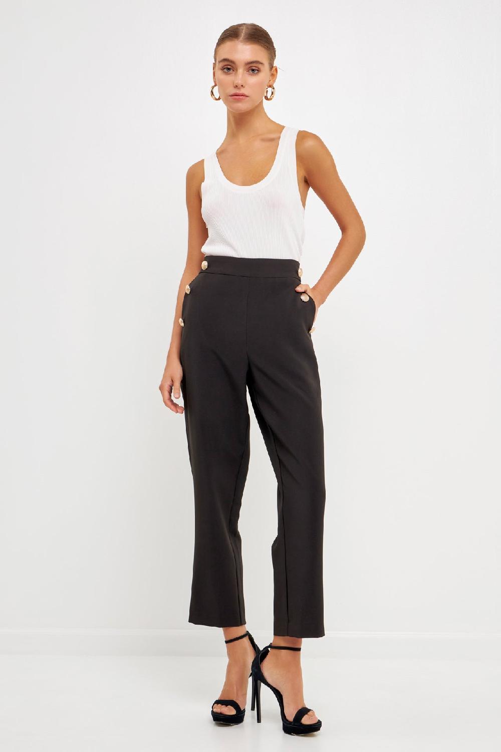 endless rose High Waisted Buttoned Trousers BLACK