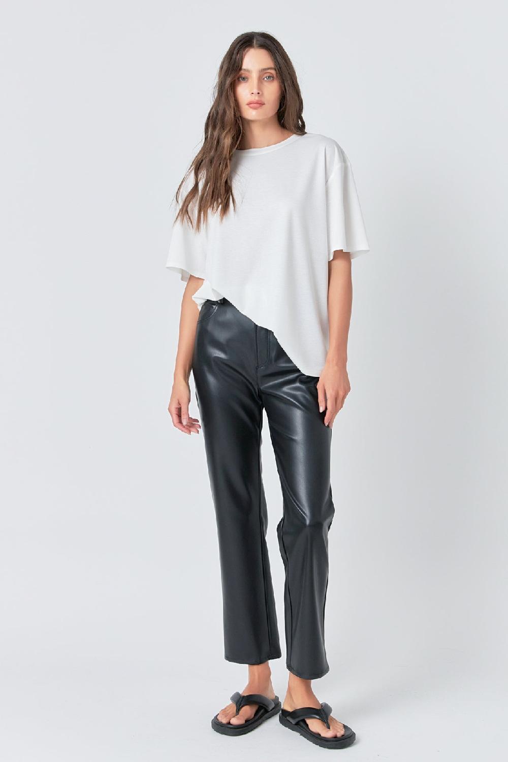 endless rose High-Waisted Faux Leather Pants CREAM