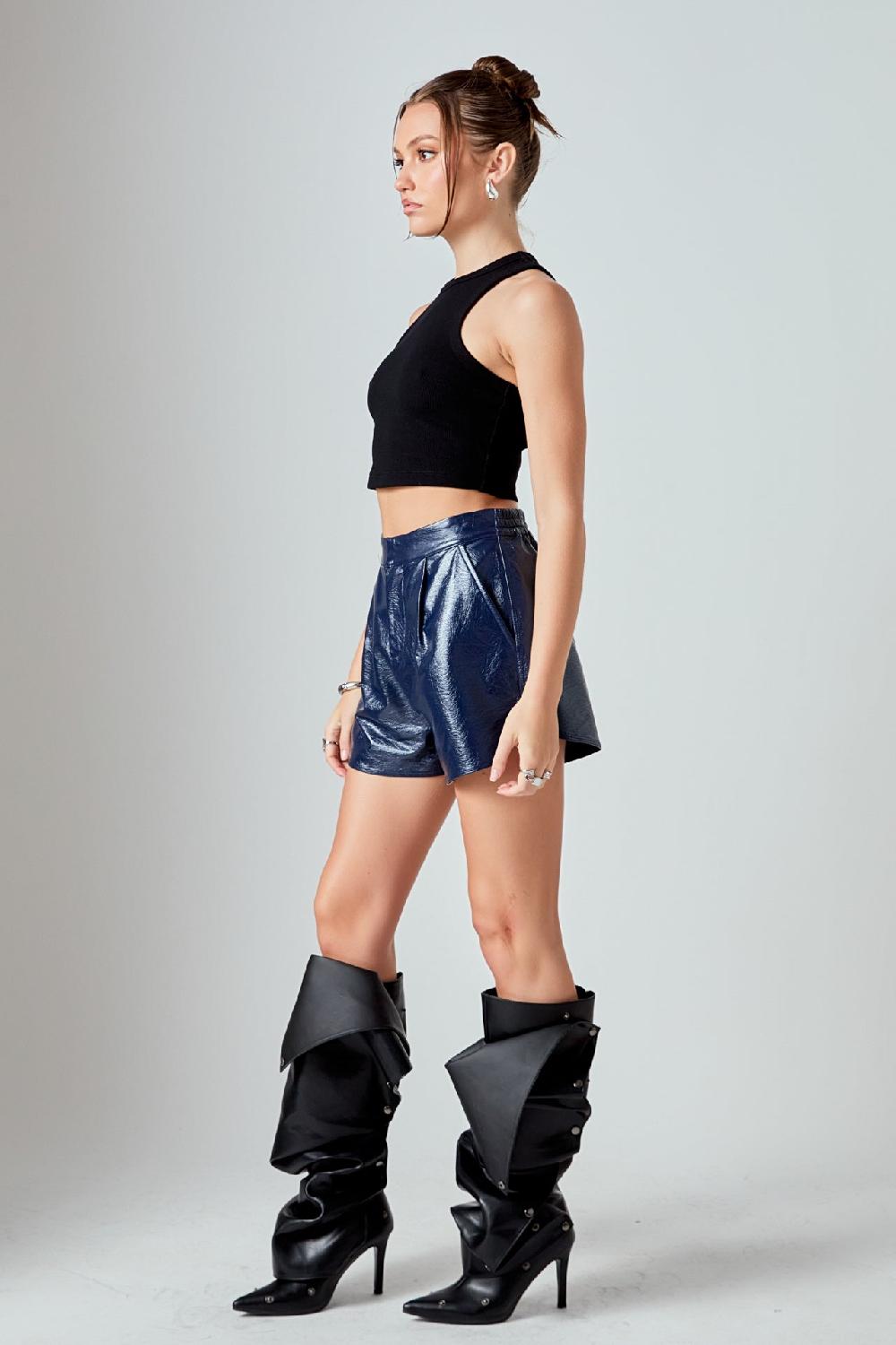 Endless Rose High-Waisted Faux Leather Shorts NAVY