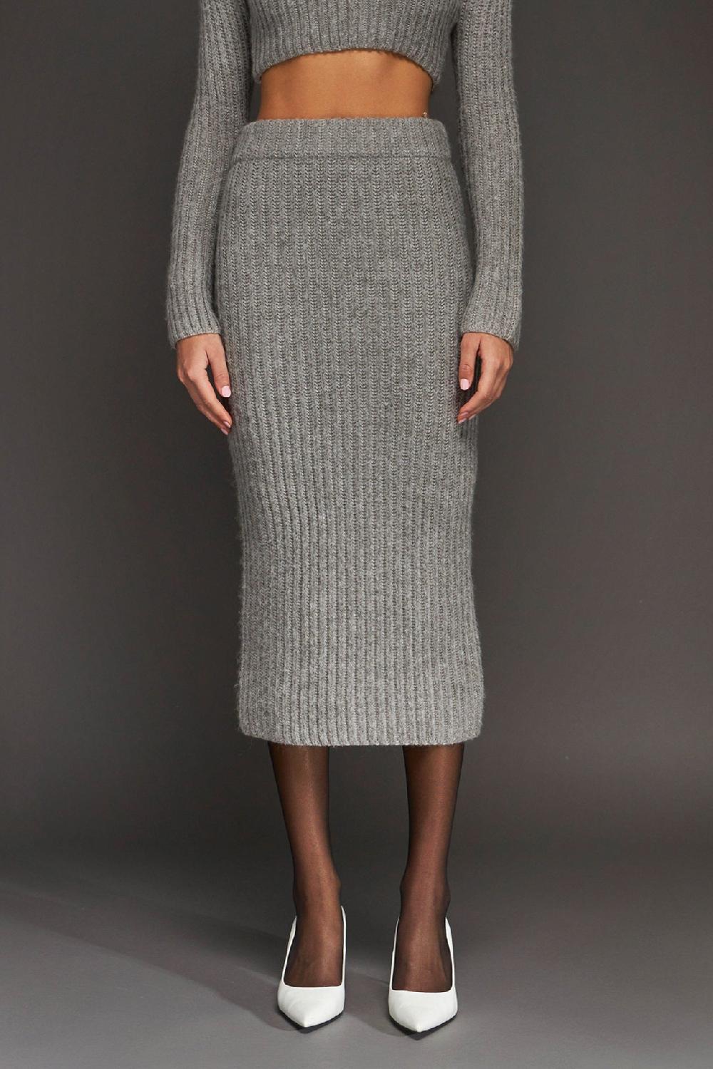 Endless Rose High-Waisted Knit Midi Skirt GREY