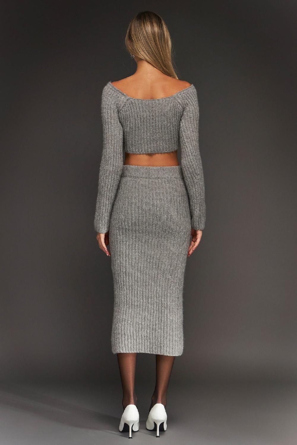 Endless Rose High-Waisted Knit Midi Skirt GREY