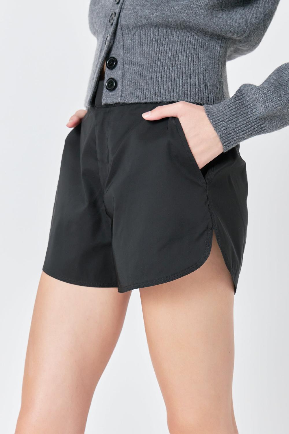Endless Rose High Waisted Nylon Shorts BLACK