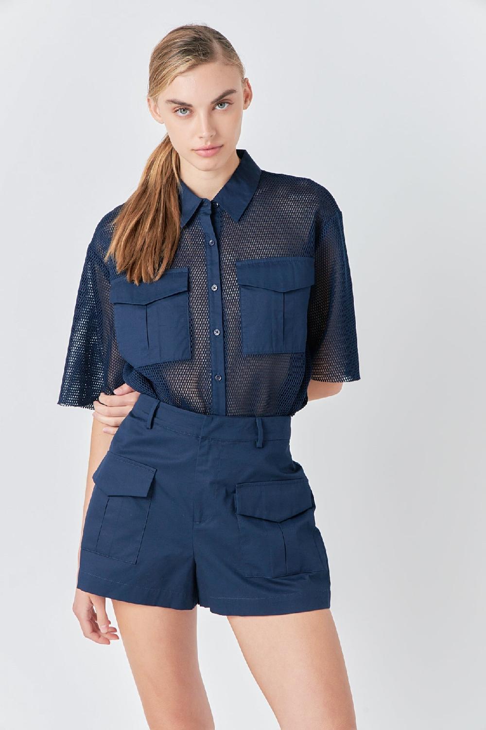 Endless Rose High-Waisted Shorts With Pockets NAVY