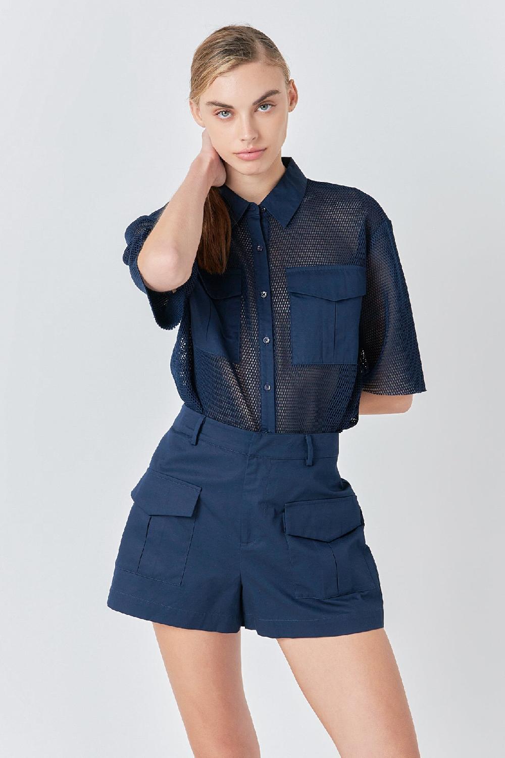 endless rose High-Waisted Shorts with Pockets NAVY