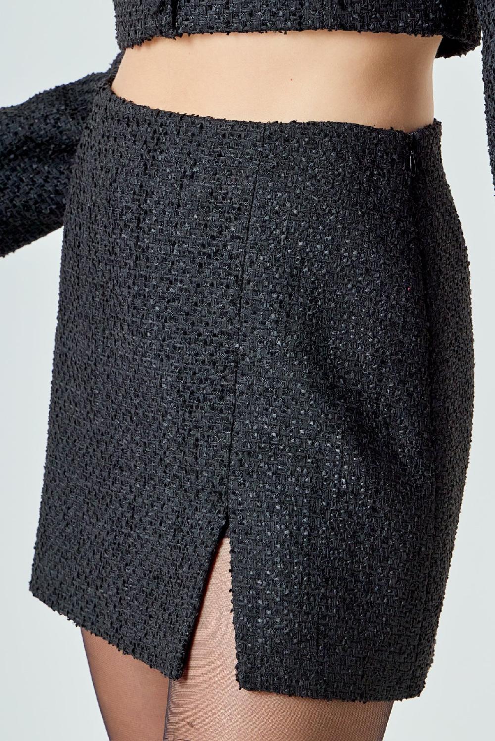 Endless Rose High Waisted Tweed Mini Skirt BLACK