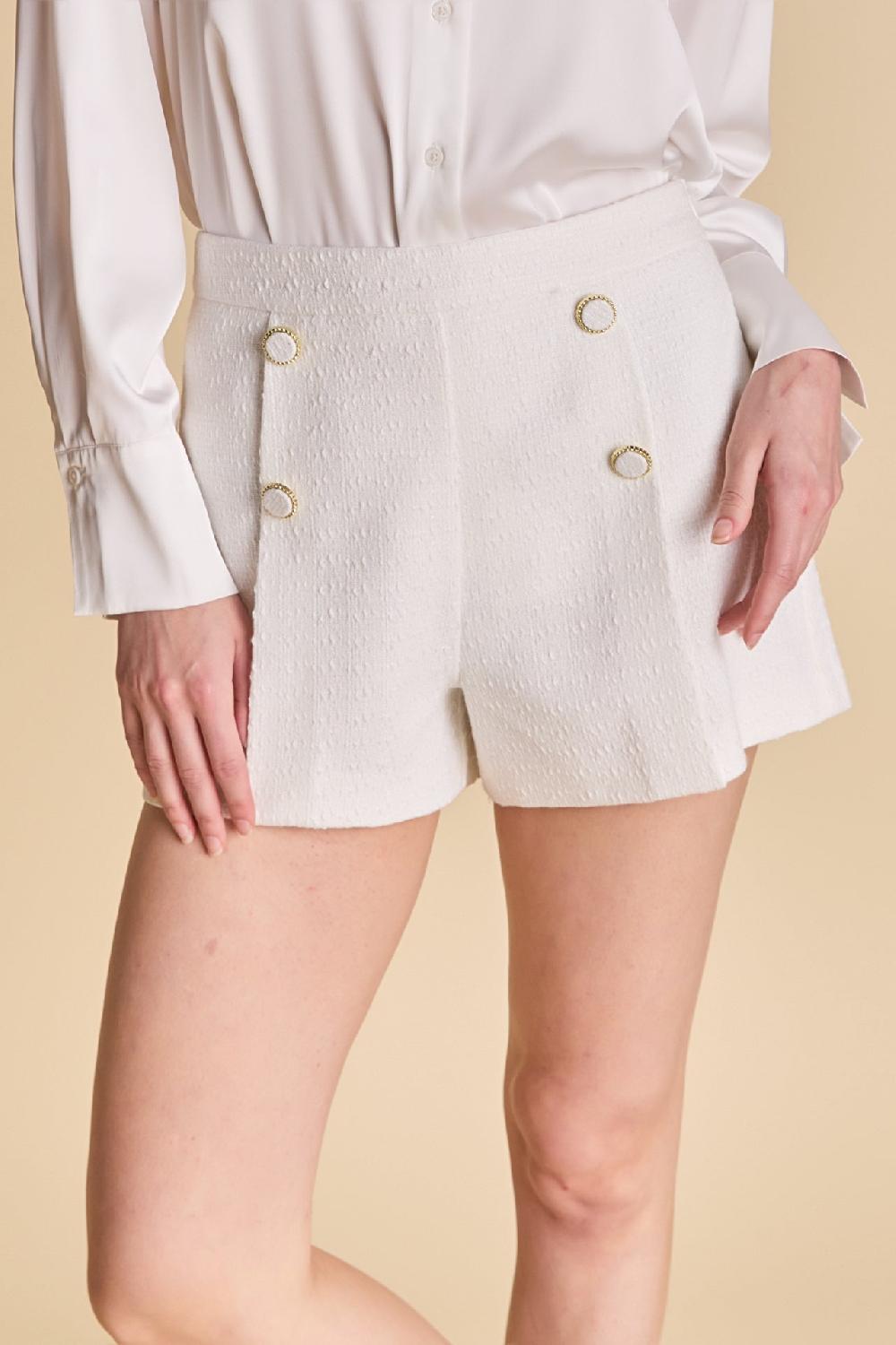 Endless Rose High Waisted Tweed Shorts WHITE