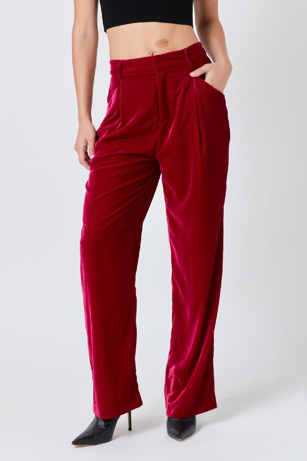 Endless Rose High-Waisted Velvet Pants FUCHSIA