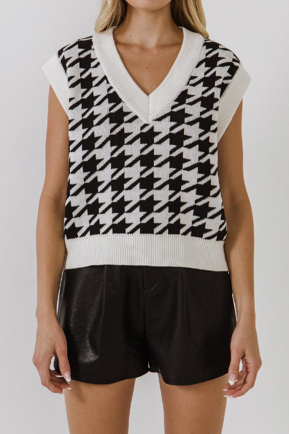 Endless Rose Houndstooth Sweater Vest CREAM