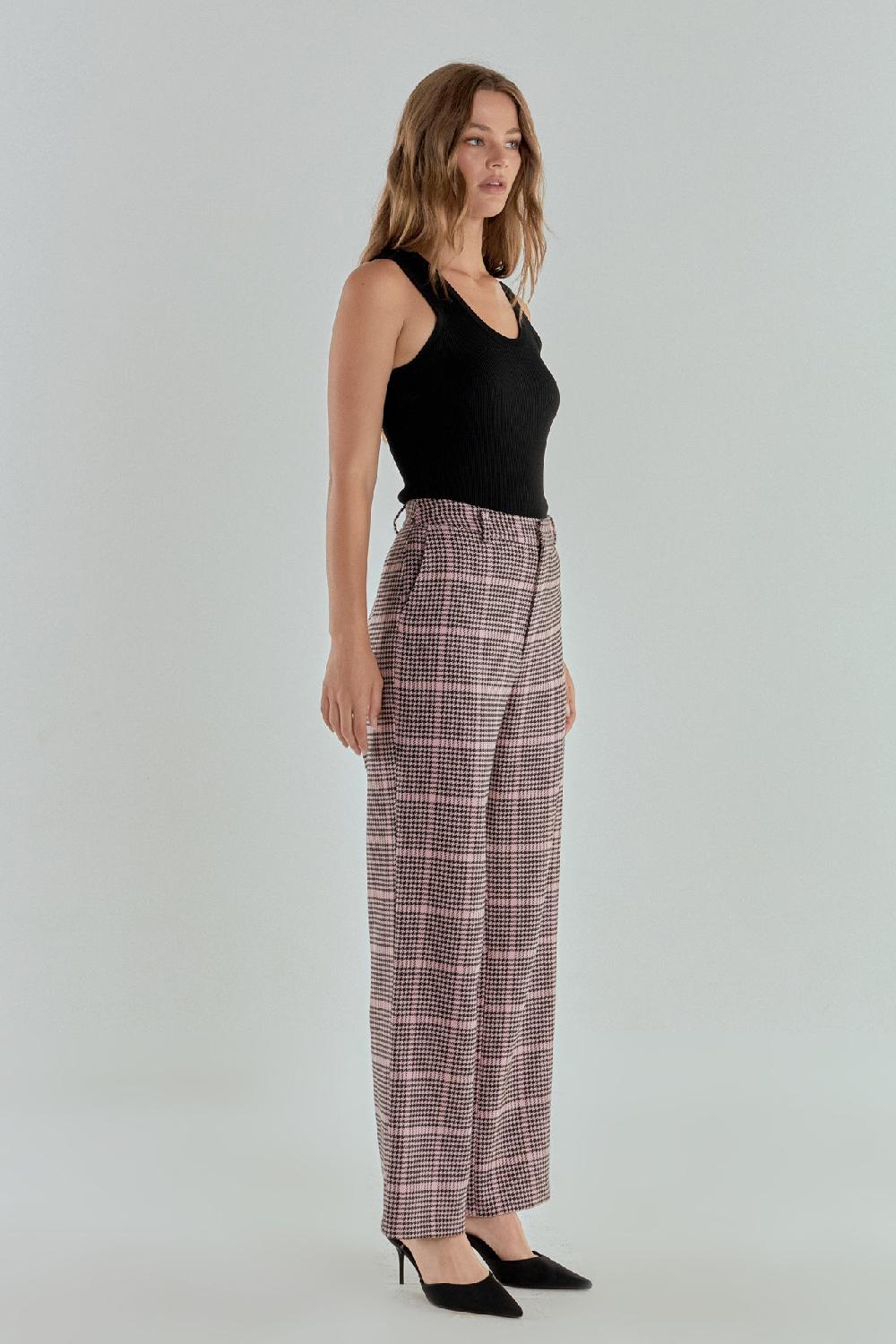 Endless Rose Houndstooth Women Pants PINK MULTI