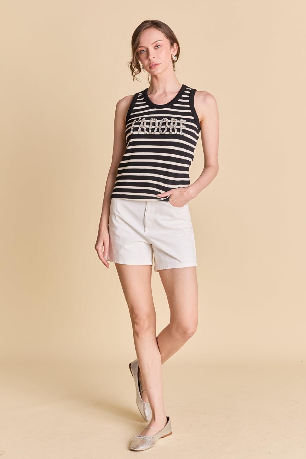 Endless Rose J'adore Striped Tank BLACK/WHITE