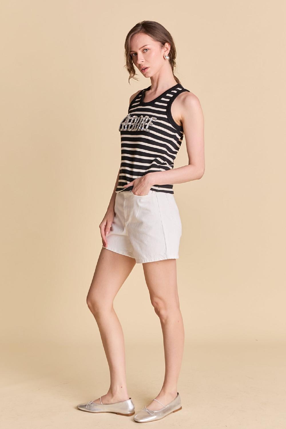Endless Rose J'adore Striped Tank BLACK/WHITE