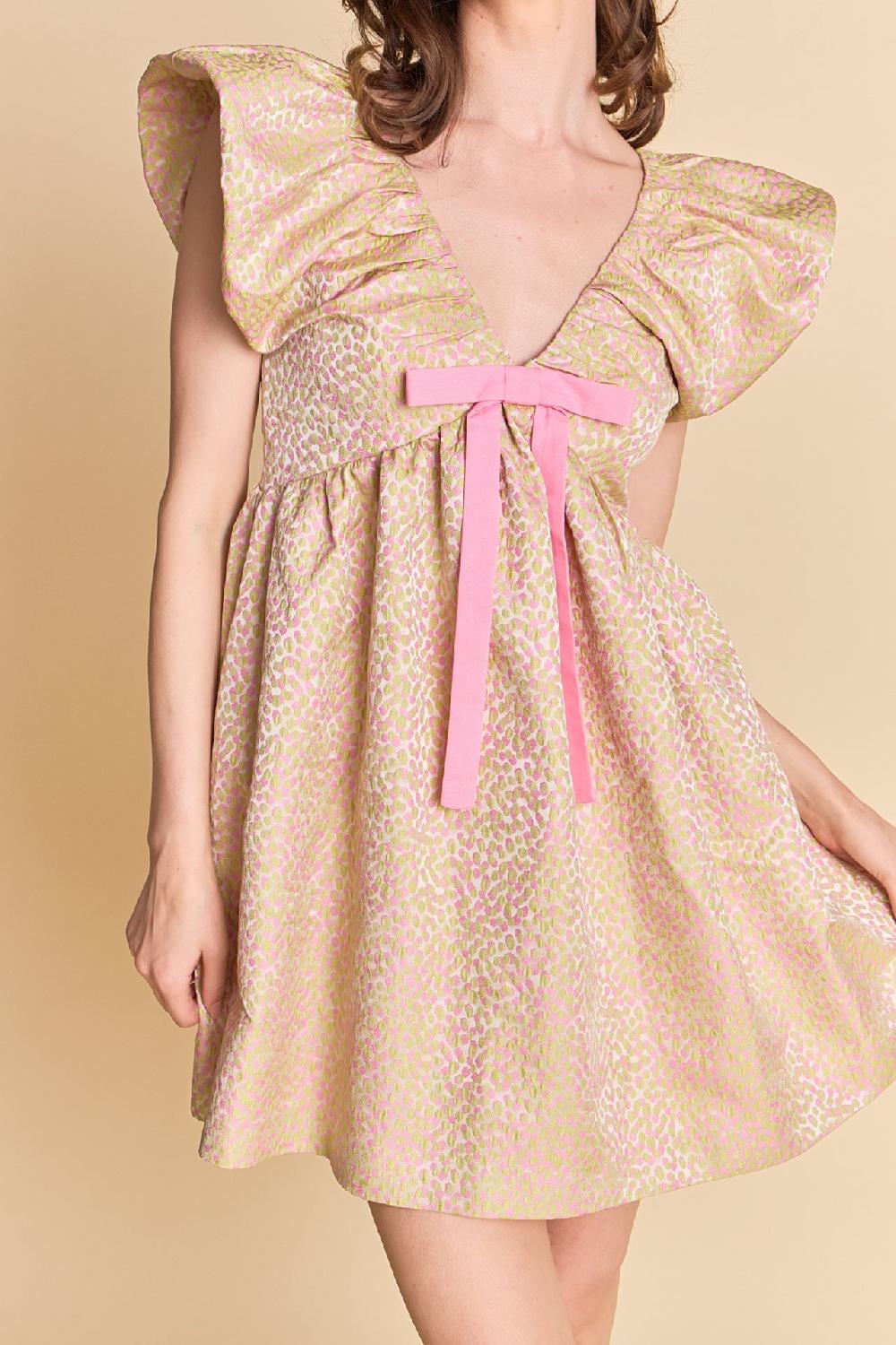 Endless Rose Jacquard Print Mini Dress PINK/GREEN