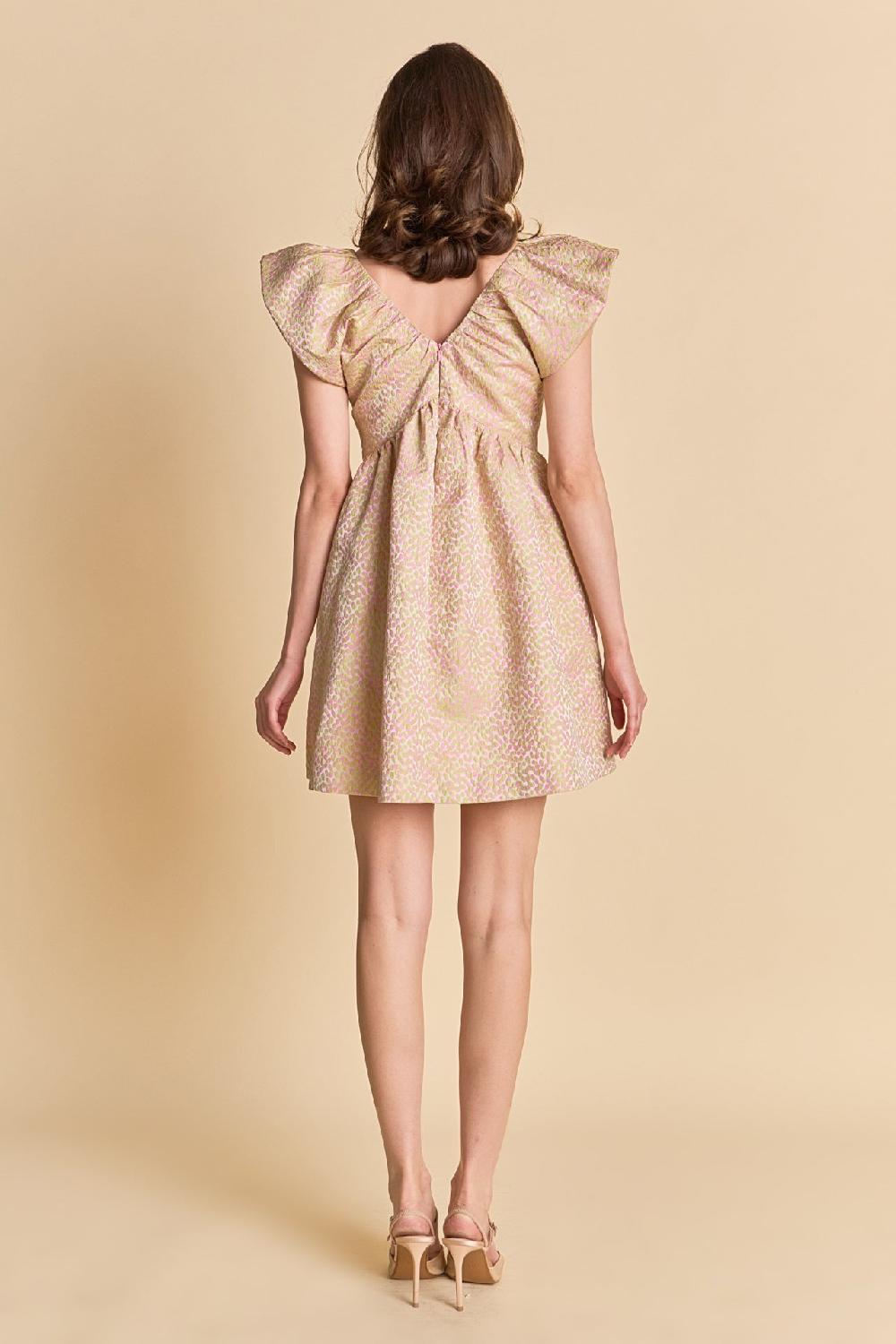 Endless Rose Jacquard Print Mini Dress PINK/GREEN