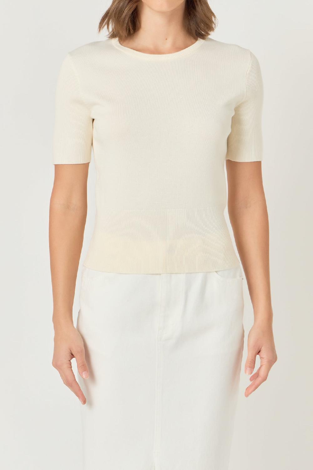 Endless Rose Jewel Trim Half Sleeve Top IVORY
