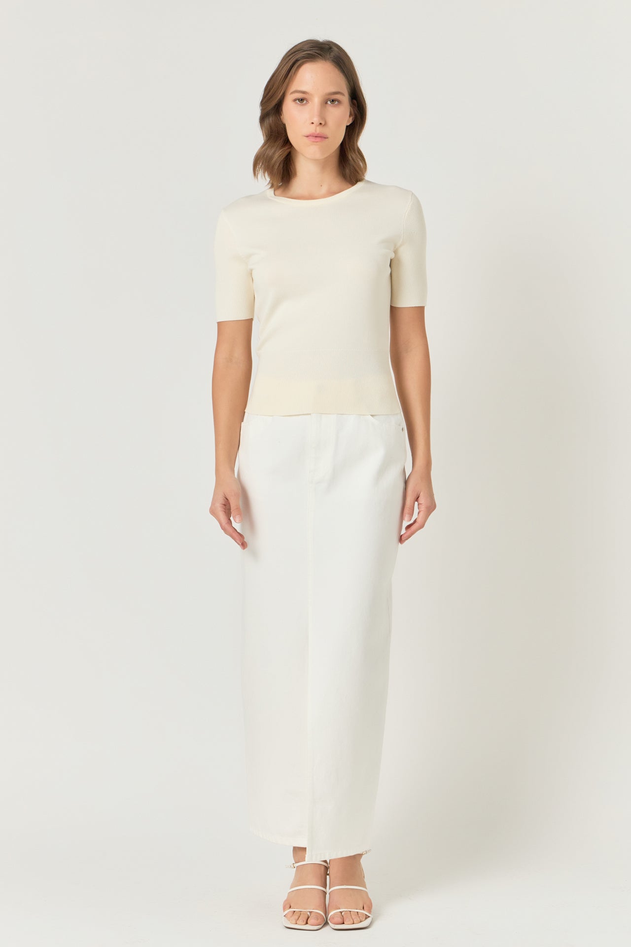 endless rose Jewel Trim Half Sleeve Top IVORY