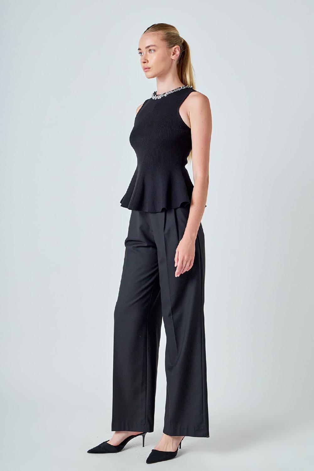 Endless Rose Jewel Trim Peplum Top BLACK