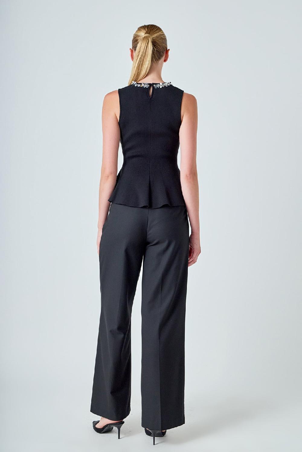 Endless Rose Jewel Trim Peplum Top BLACK