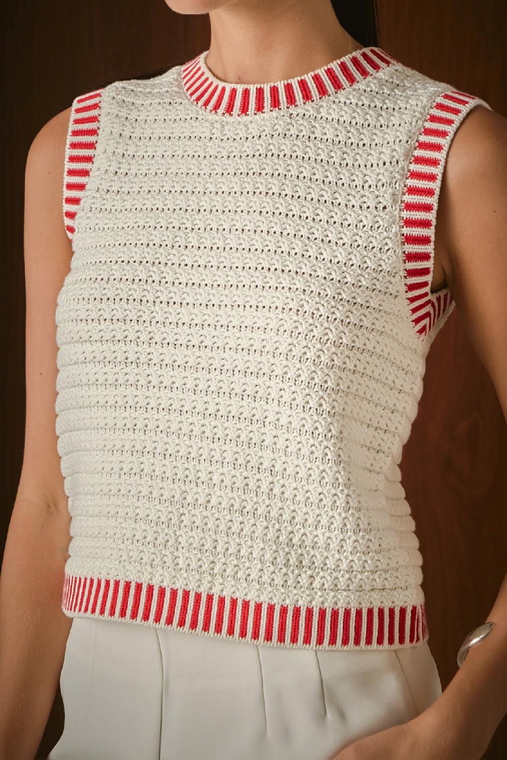 Endless Rose Knit Bordered Top CREAM/RED