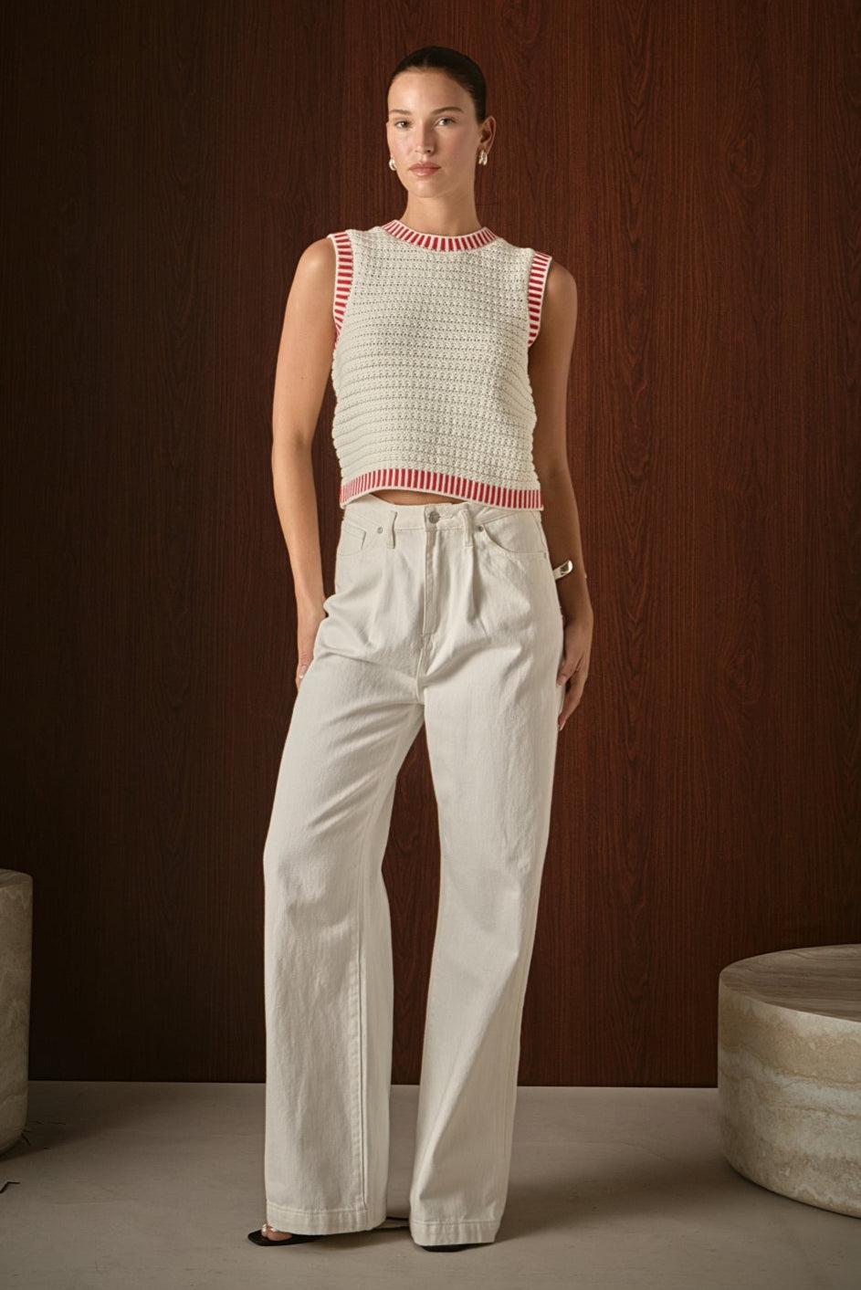Endless Rose Knit Bordered Top CREAM/RED