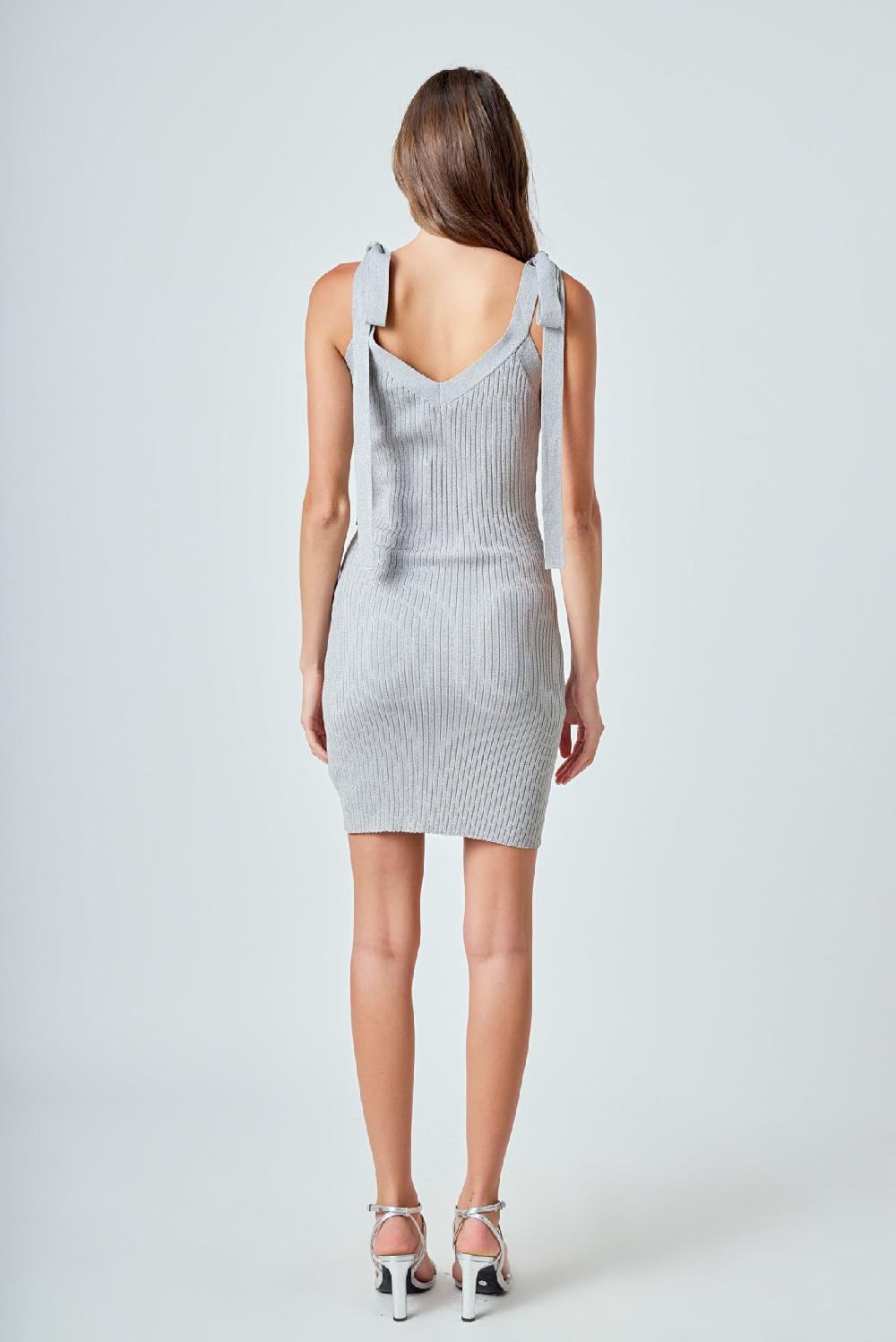 Endless Rose Knit Bow Bodycon Mini Dress SILVER
