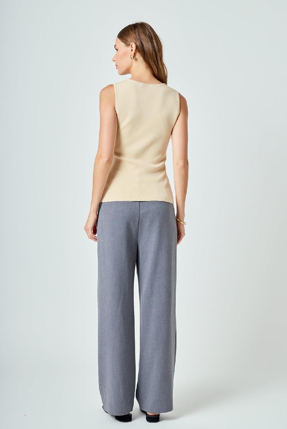 Endless Rose Knit Buttoned Sleeveless Top BEIGE