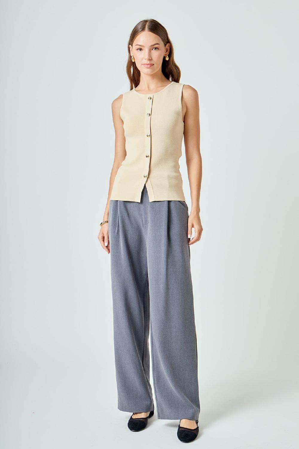 endless rose Knit Buttoned Sleeveless Top BEIGE