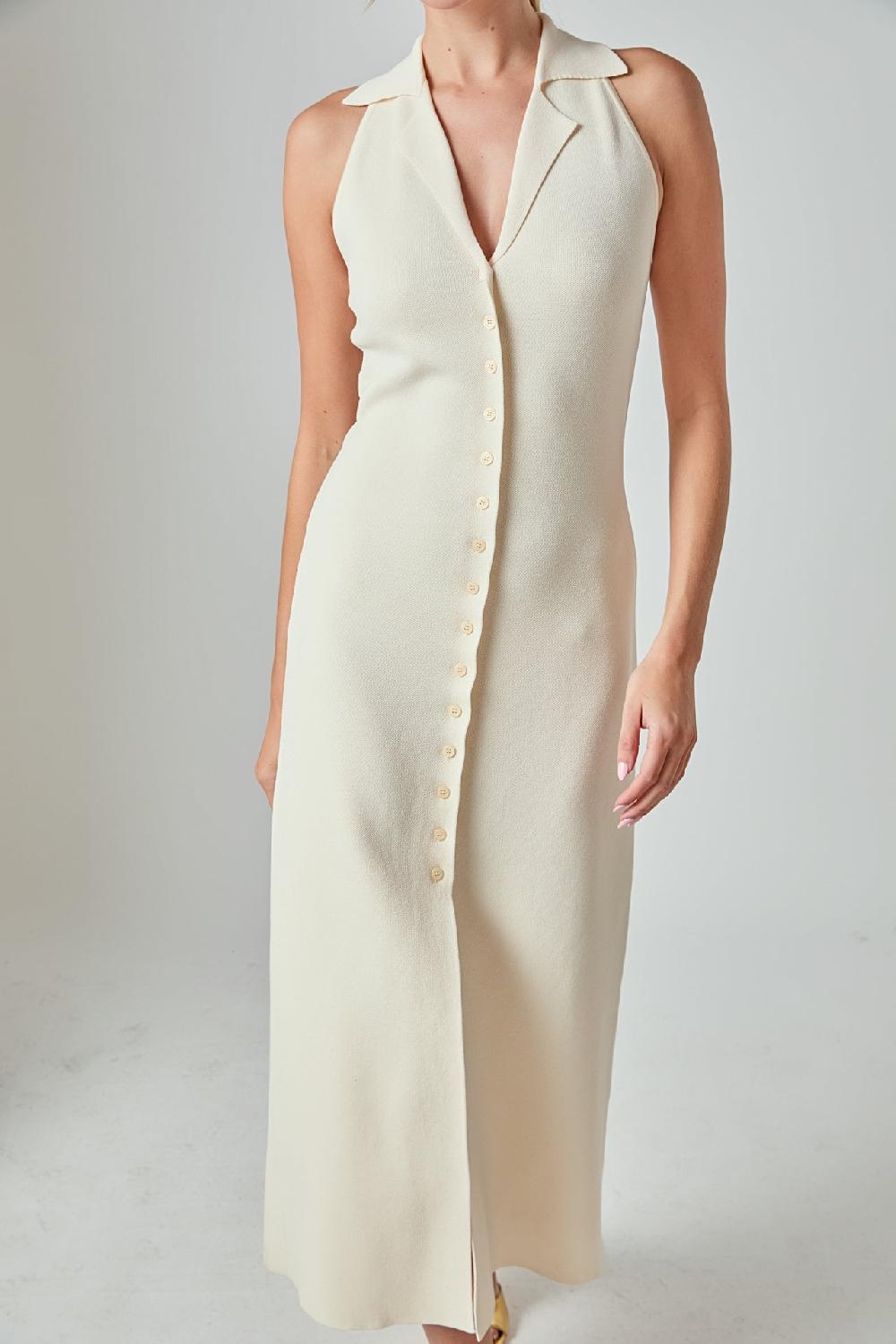 Endless Rose Knit Collared Midi Dress IVORY