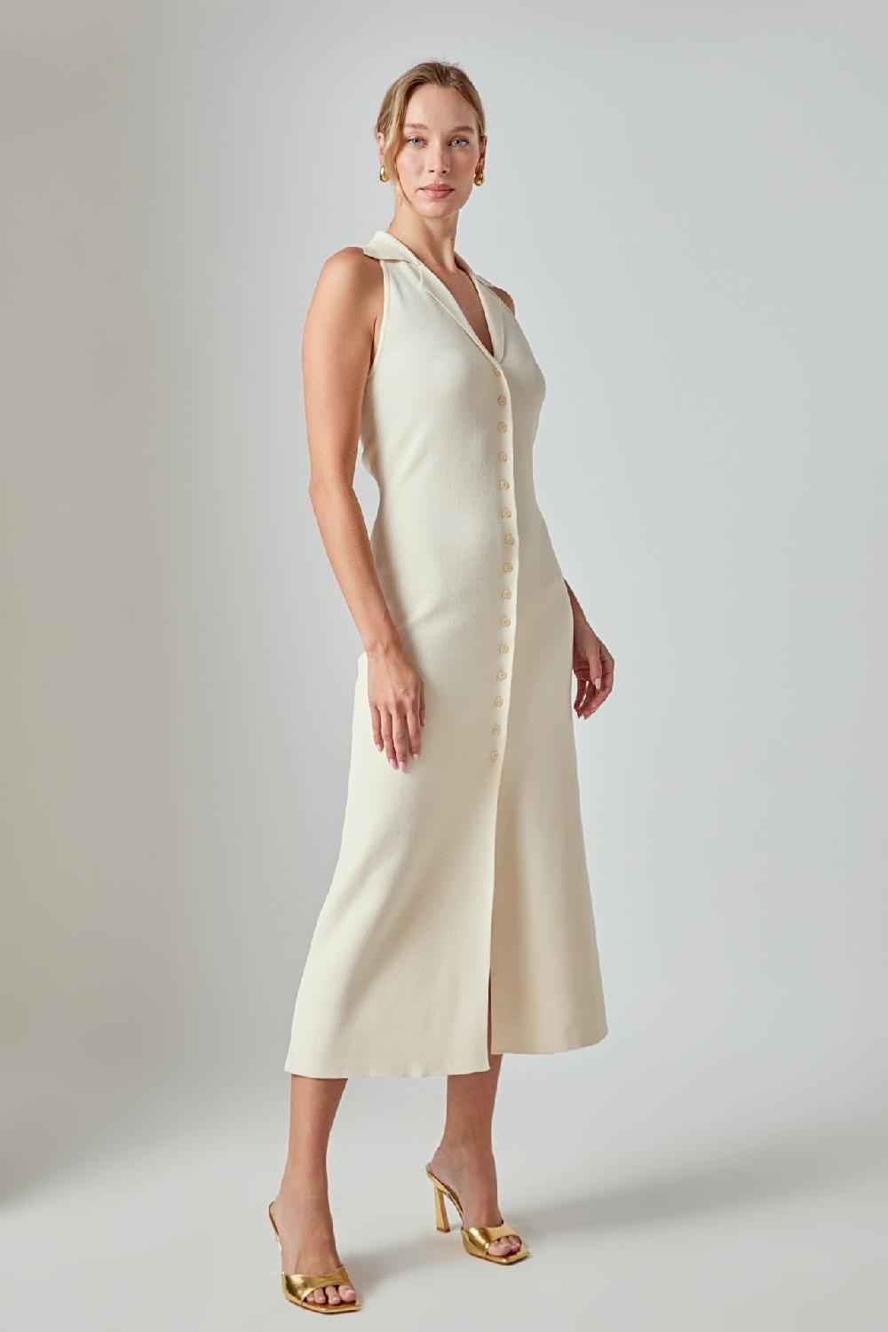 Endless Rose Knit Collared Midi Dress IVORY