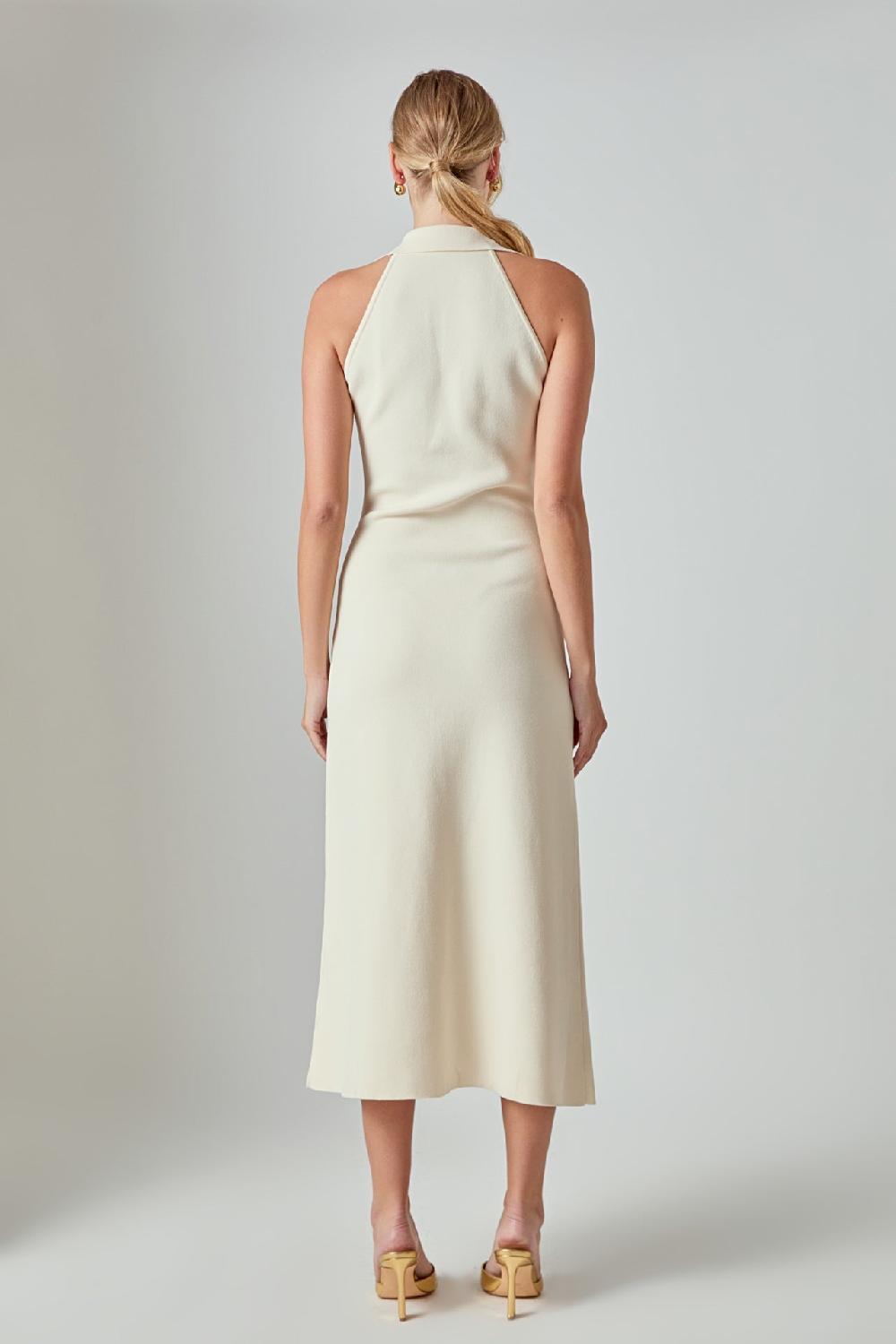Endless Rose Knit Collared Midi Dress IVORY