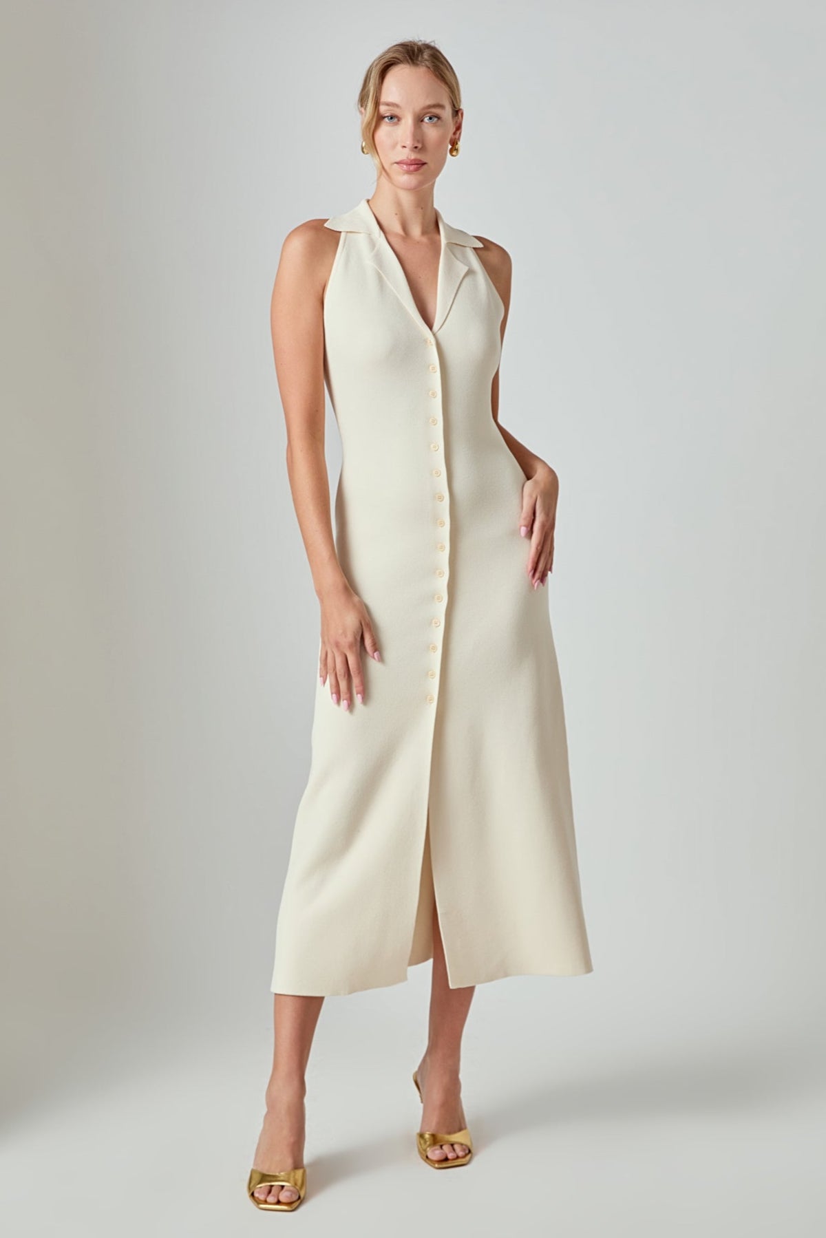 endless rose Knit Collared Midi Dress IVORY