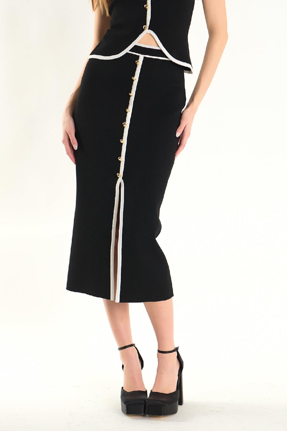 Endless Rose Knit Contrast Maxi Skirt BLACK/IVORY