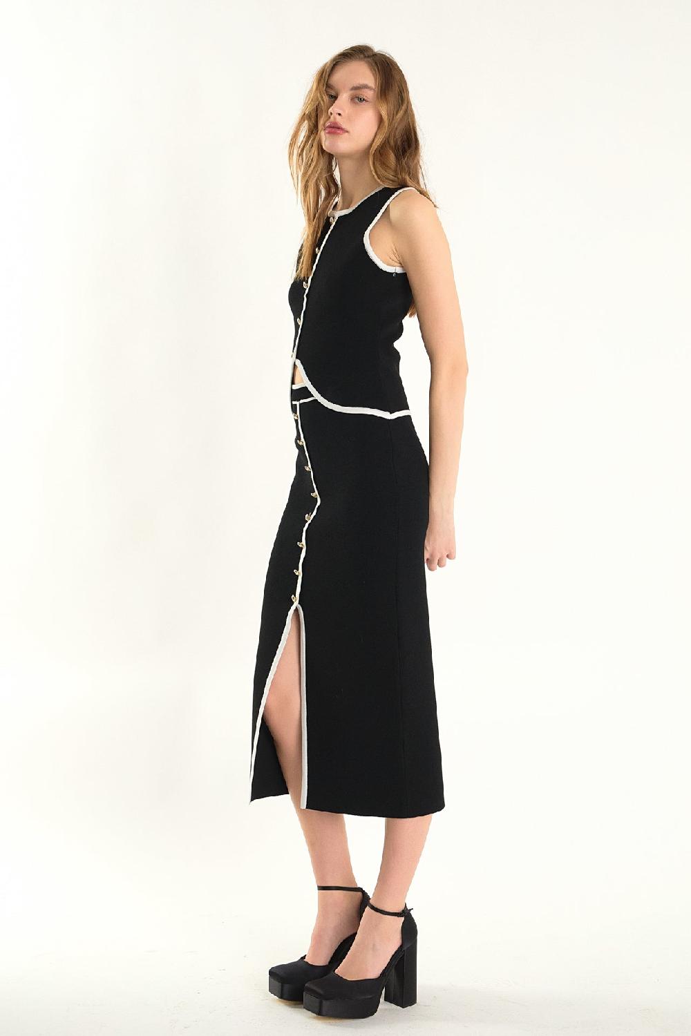 Endless Rose Knit Contrast Maxi Skirt BLACK/IVORY