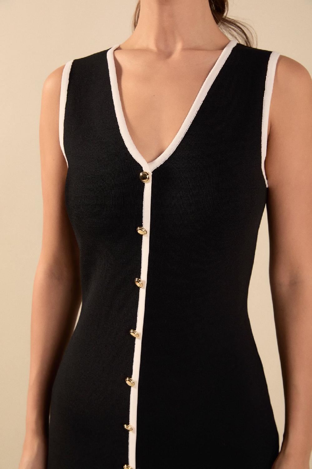 Endless Rose Knit Contrast Midi Dress BLACK/IVORY