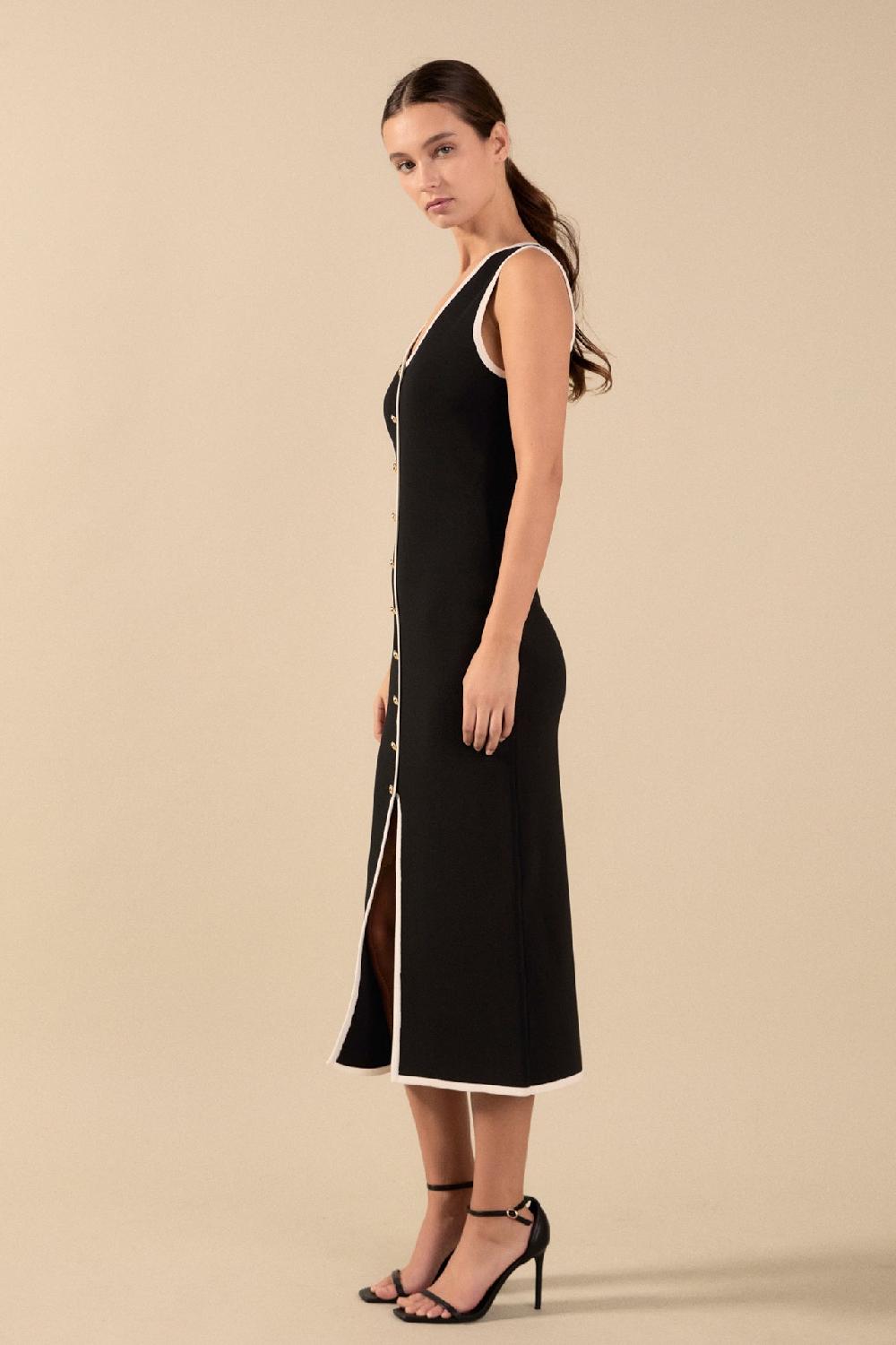 Endless Rose Knit Contrast Midi Dress BLACK/IVORY