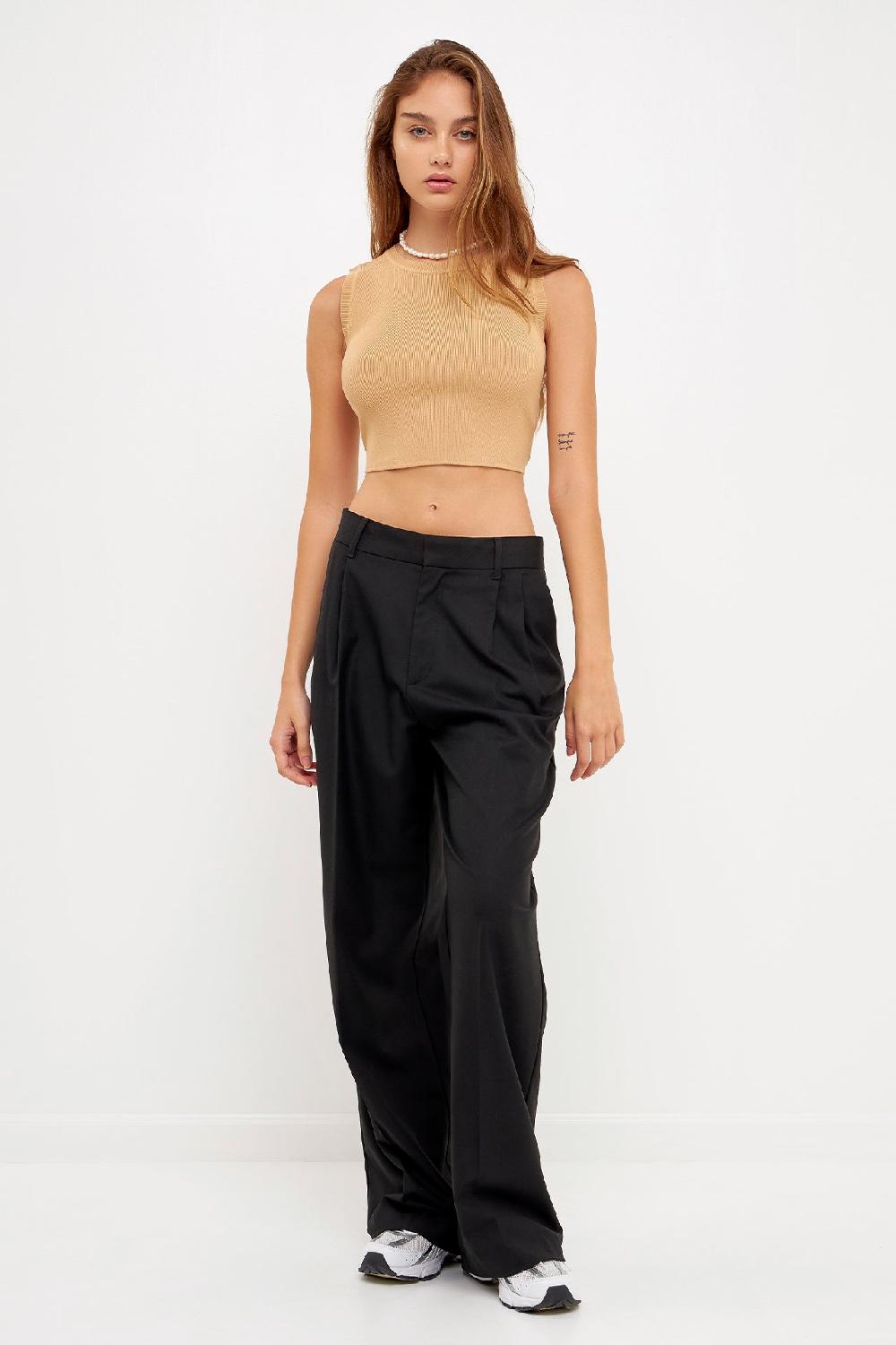 Endless Rose Knit Crew Neck Cropped Tank Top TAN
