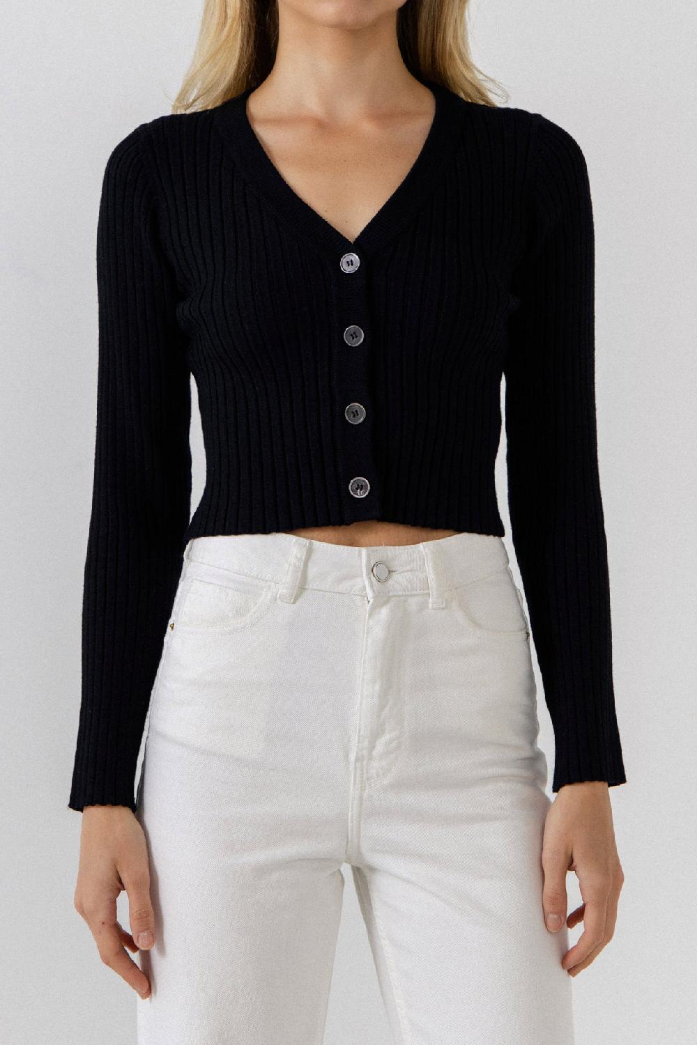 Endless Rose Knit Cropped Lounge Cardigan BLACK