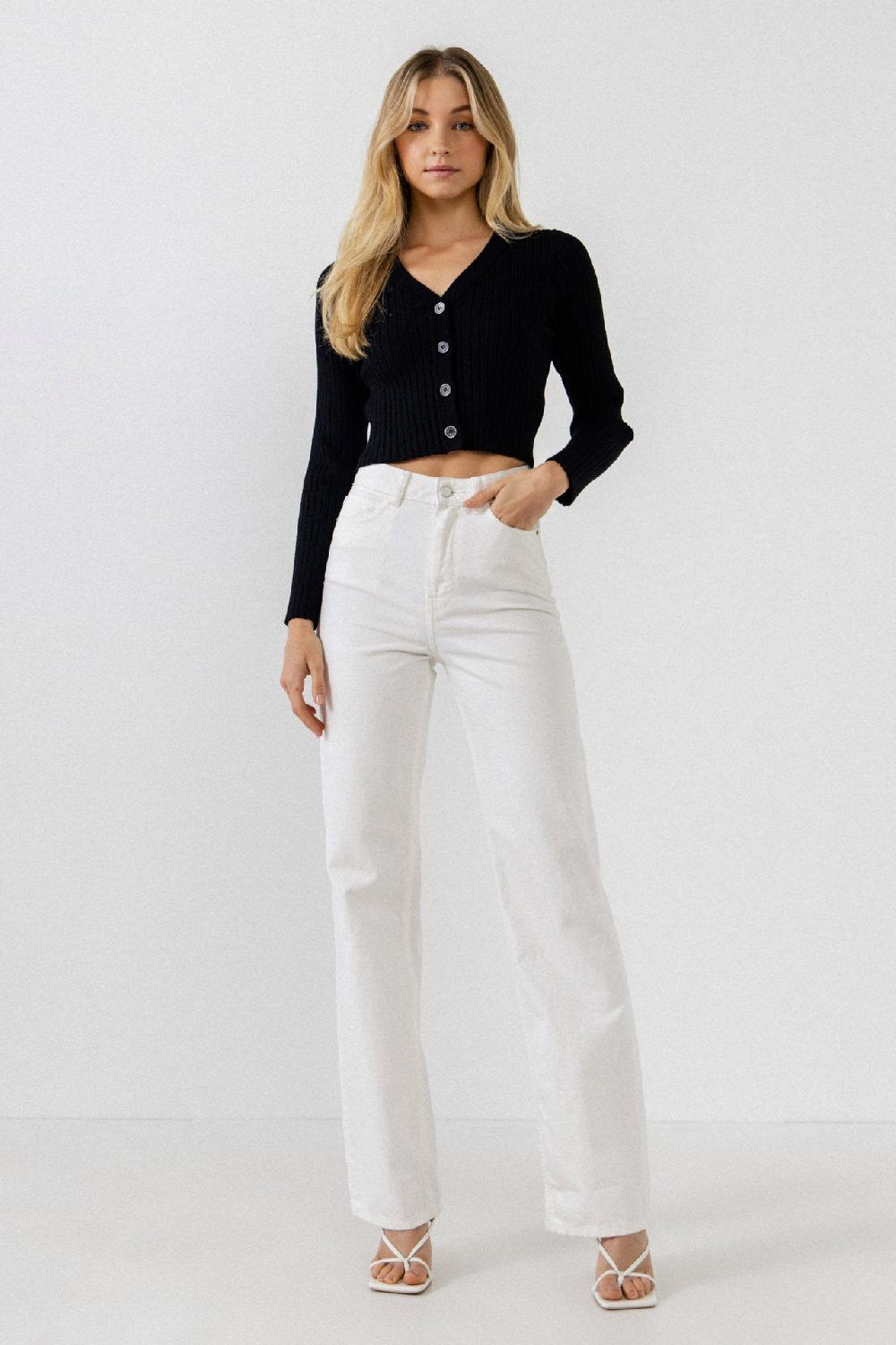 endless rose Knit Cropped Lounge Cardigan BLACK