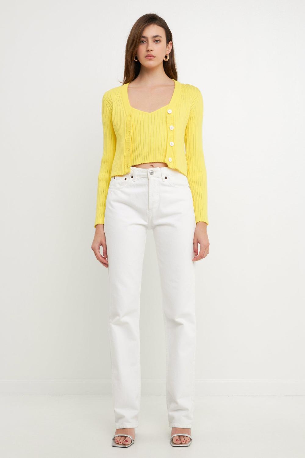 endless rose Knit Cropped Lounge Cardigan LIME