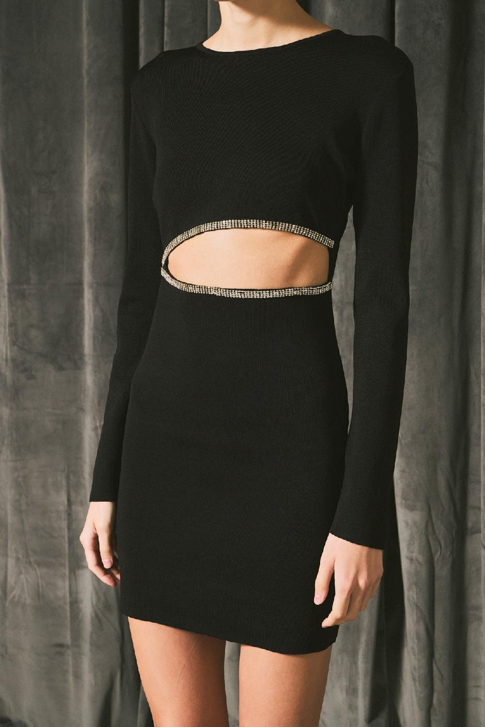 Endless Rose Knit Cut Out Mini Dress BLACK