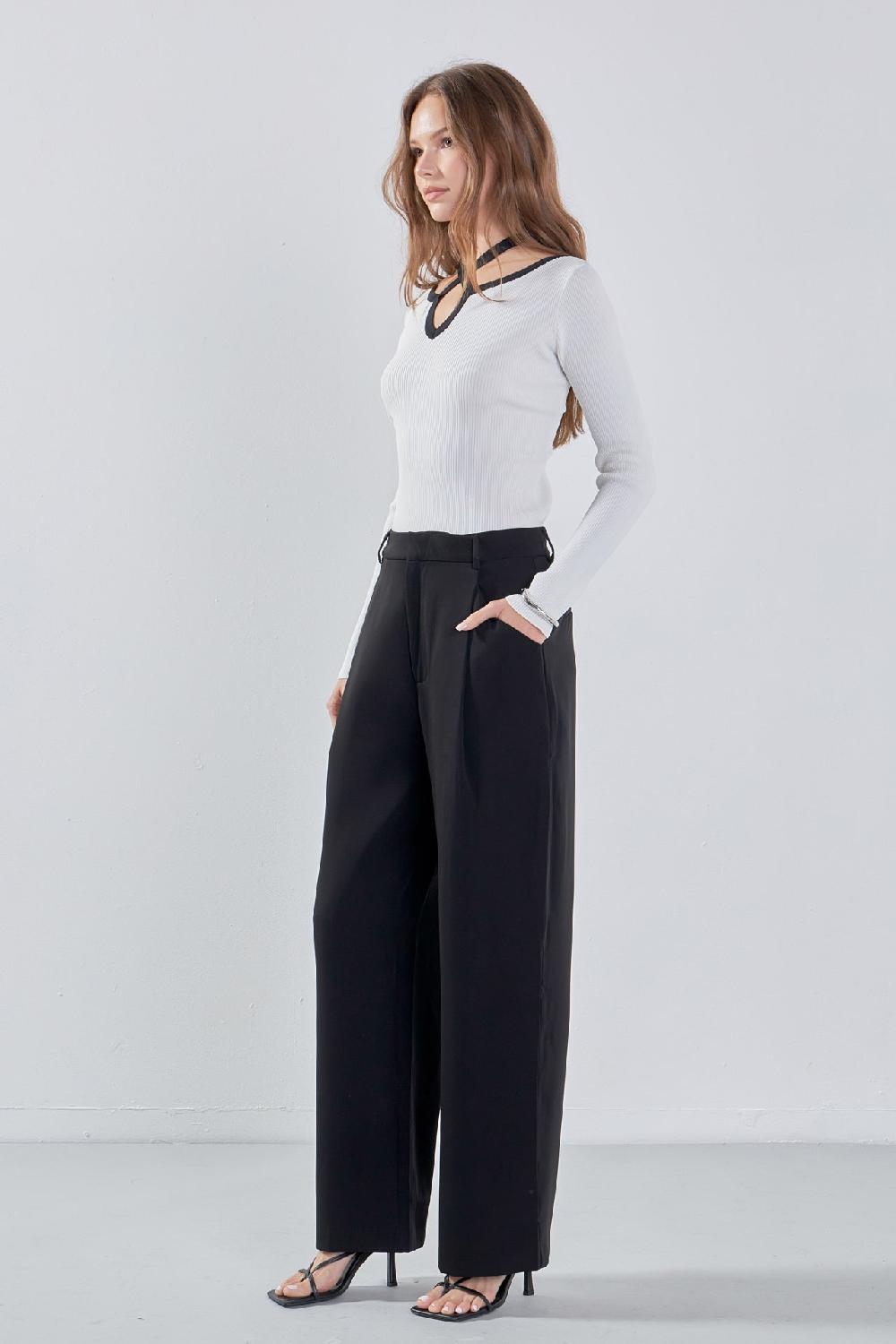 Endless Rose Knit Cutout Halter Top IVORY/BLACK