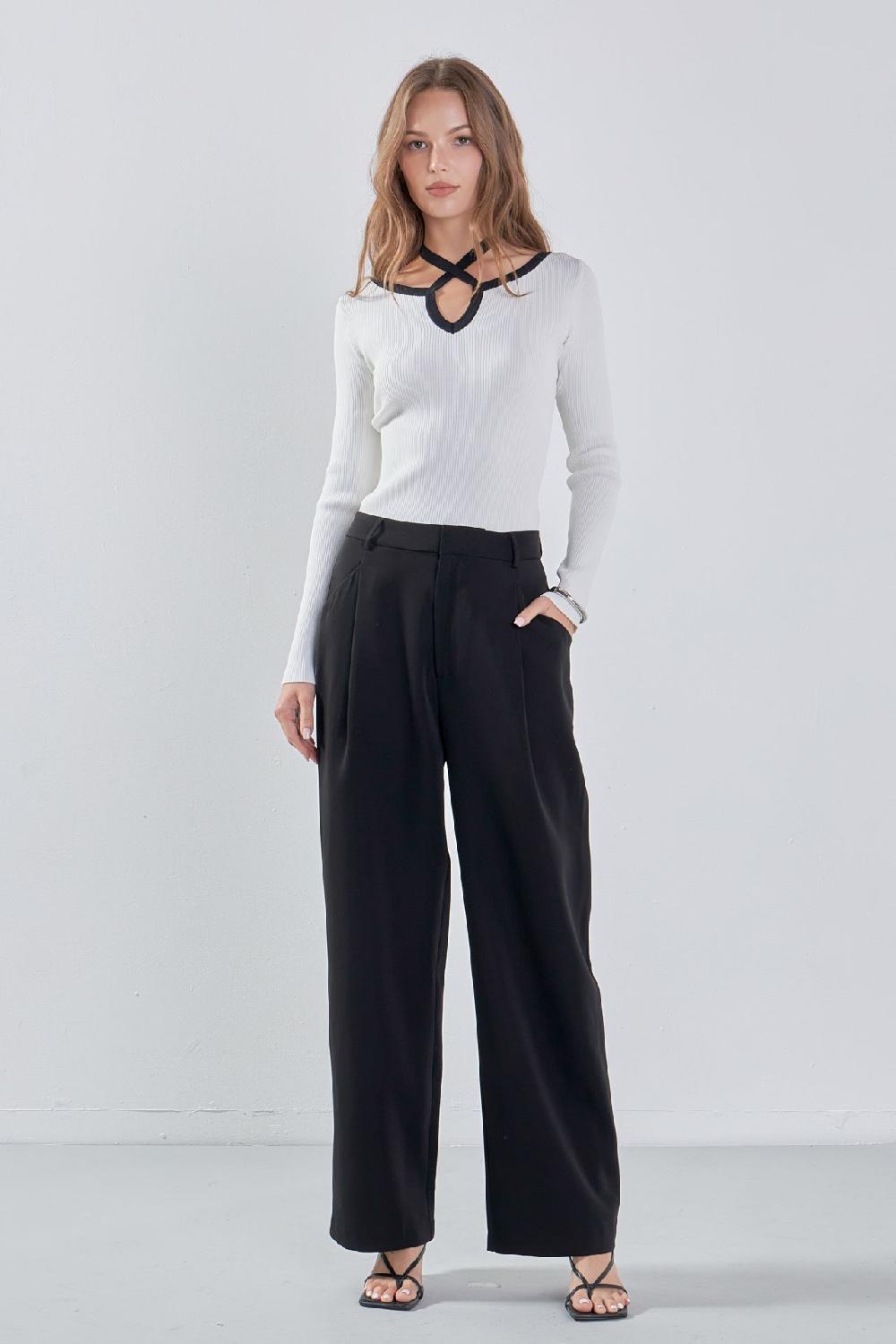 endless rose Knit Cutout Halter Top IVORY/BLACK