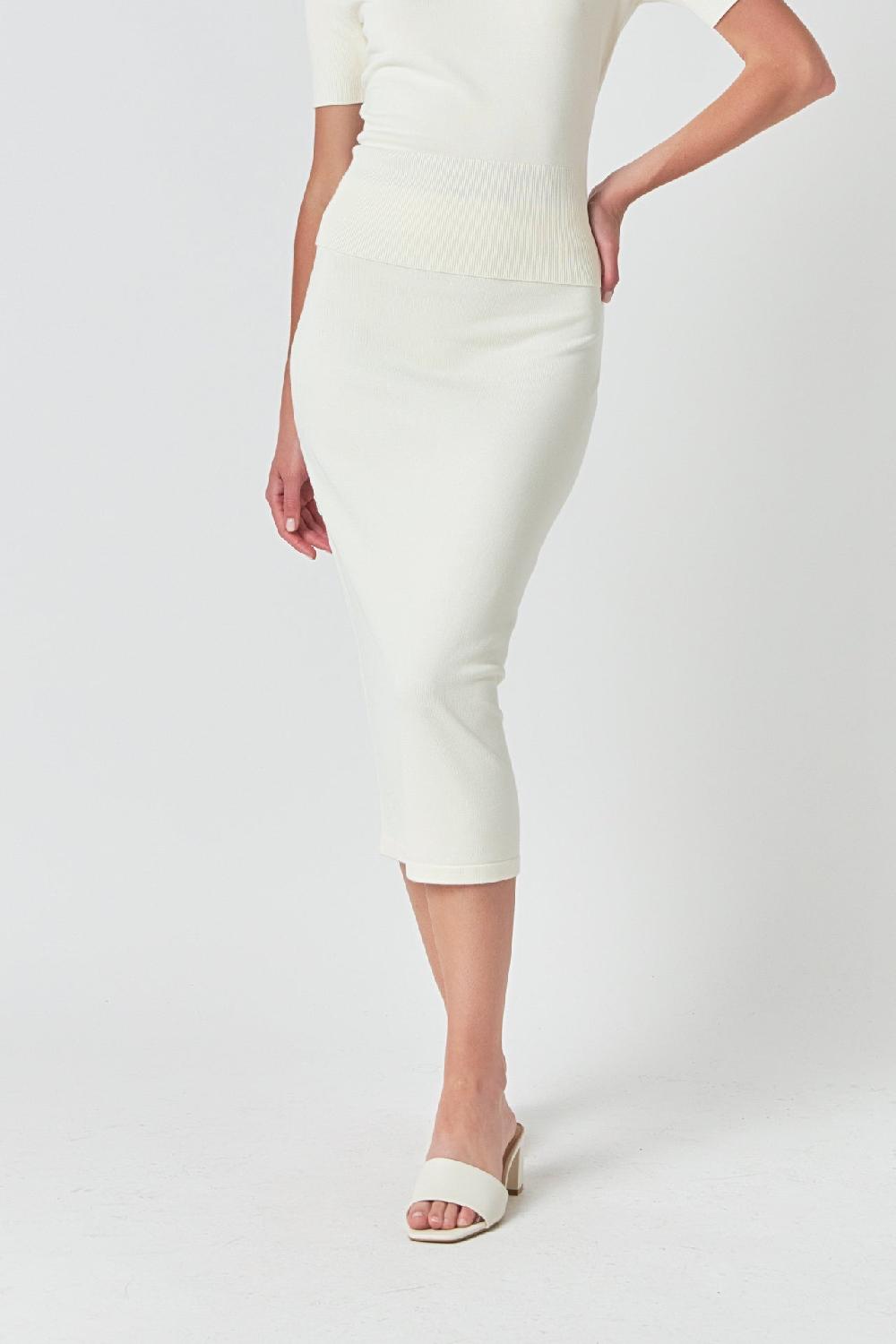 Endless Rose Knit Midi Skirt IVORY