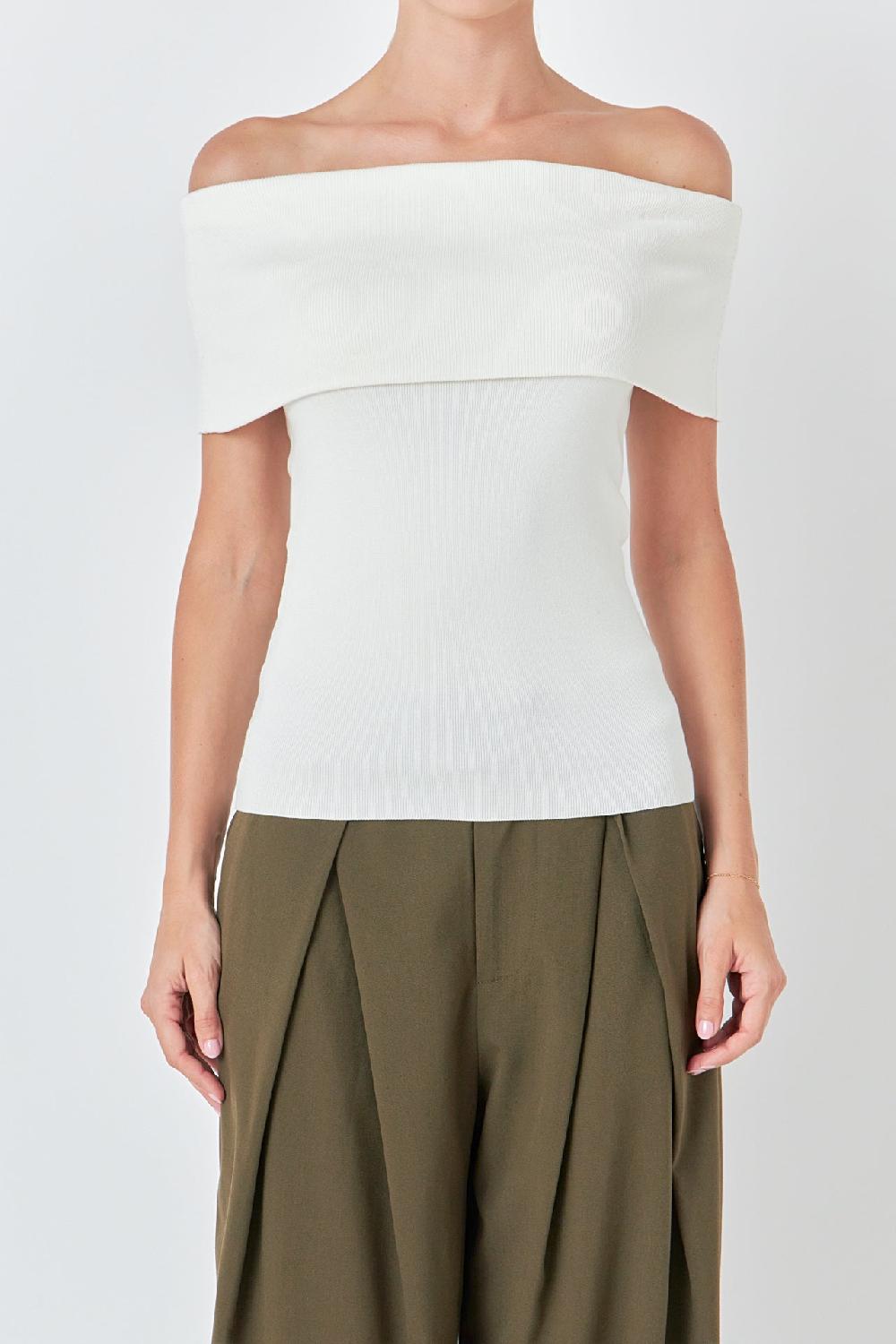 Endless Rose Knit Off Shoulder Top IVORY
