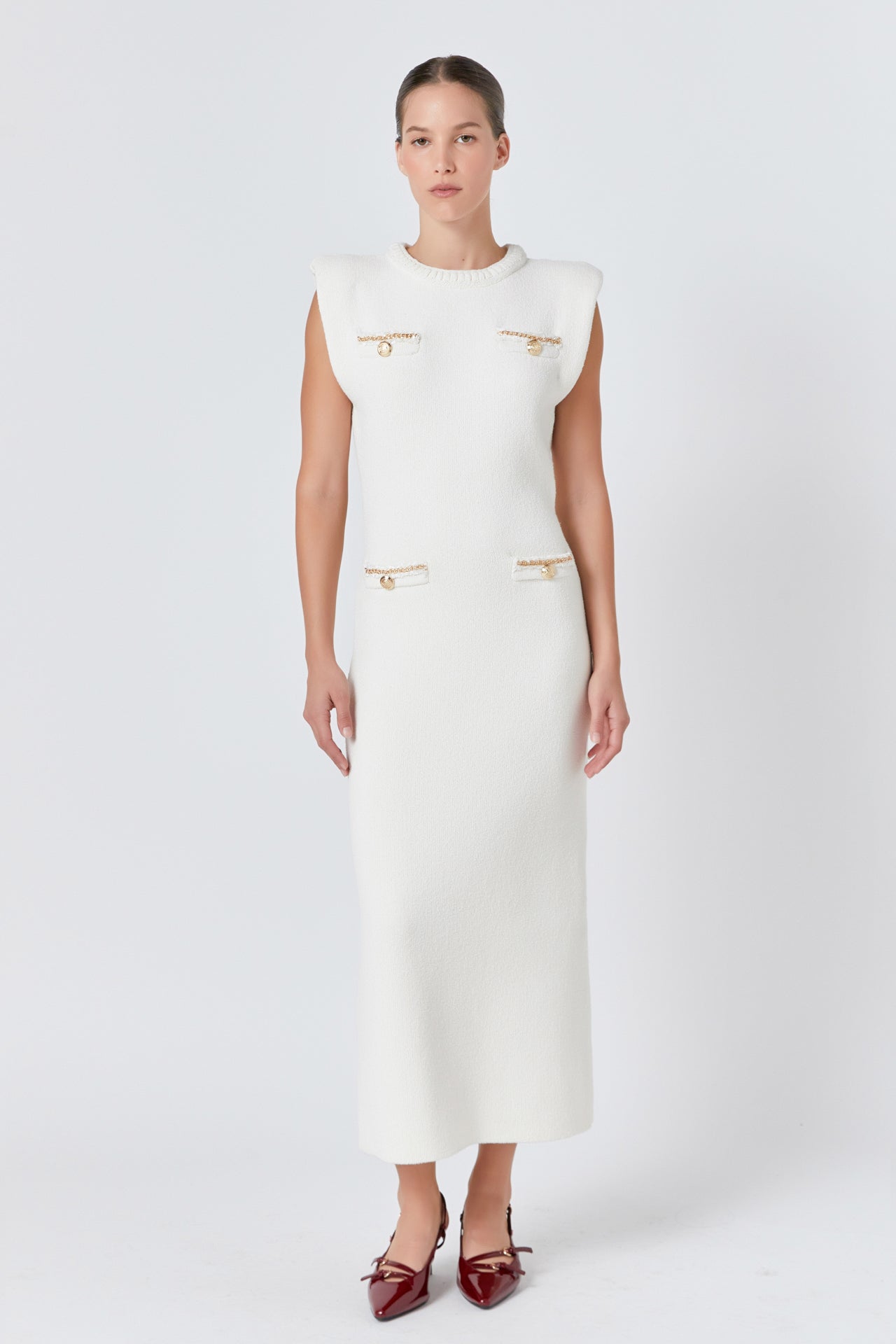 endless rose Knit Padded Maxi Dress CREAM