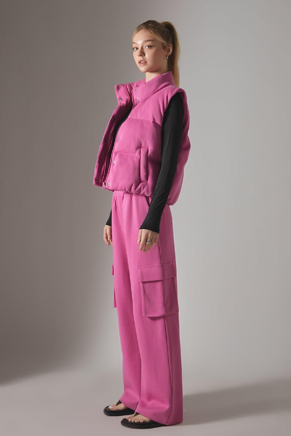 Endless Rose Knit Puffer Vest PINK